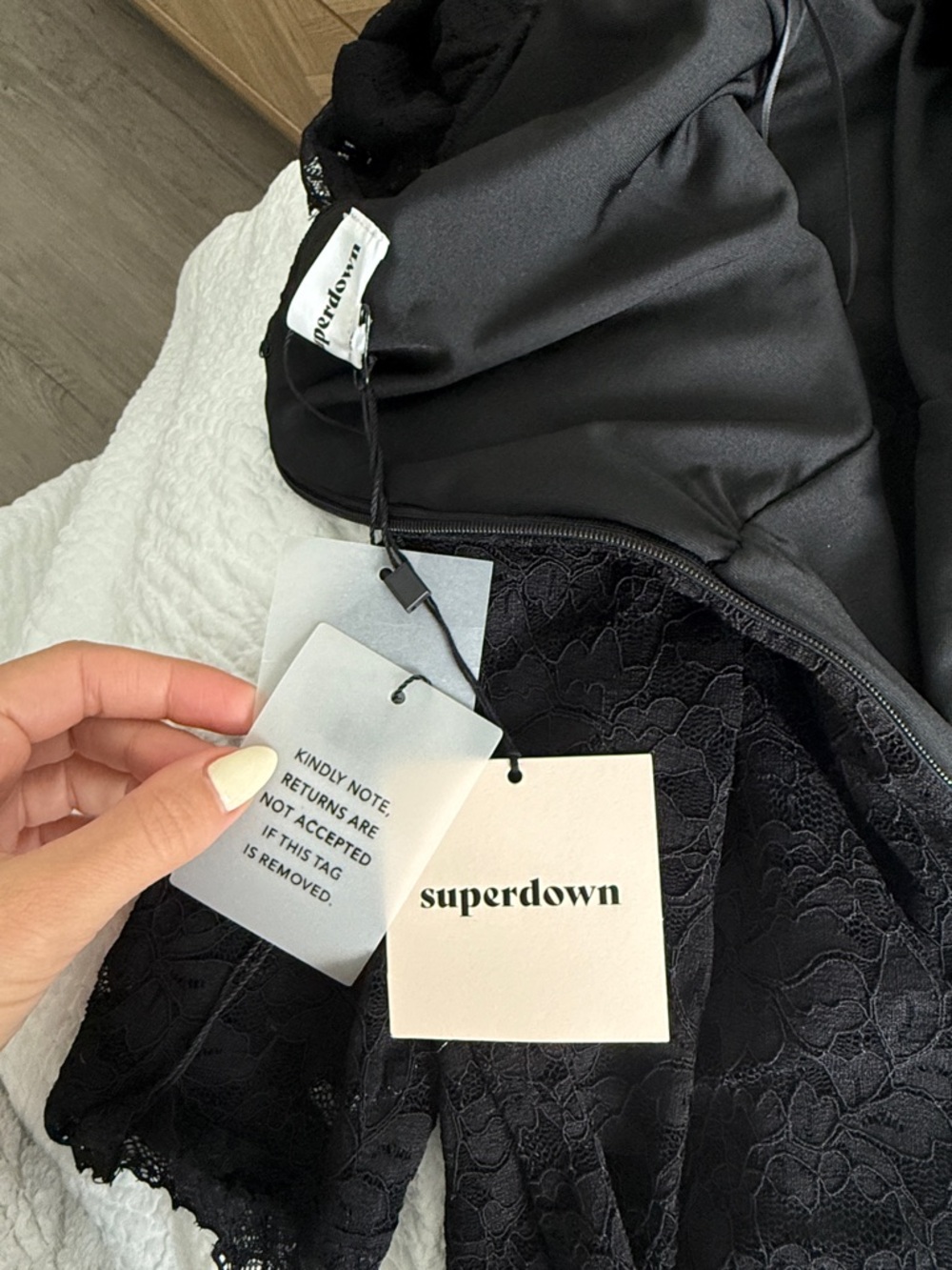 superdown Black Off-Shoulder Lace Mini Dress - Picture 3 of 3